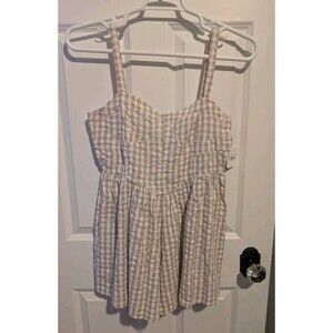 Altar'd State Noraline Gingham Romper Beige White Cotton Bustier Size L Beach